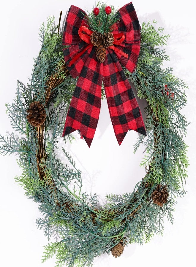 SUMERSHA 4 Pieces Buffalo Plaid Wreath Bow with Pinecones Red Check Bow Ribbon for Wreath Garland Christmas Tree Topper Ornament, Party Decoration, Gifts Wrapping - Image 4